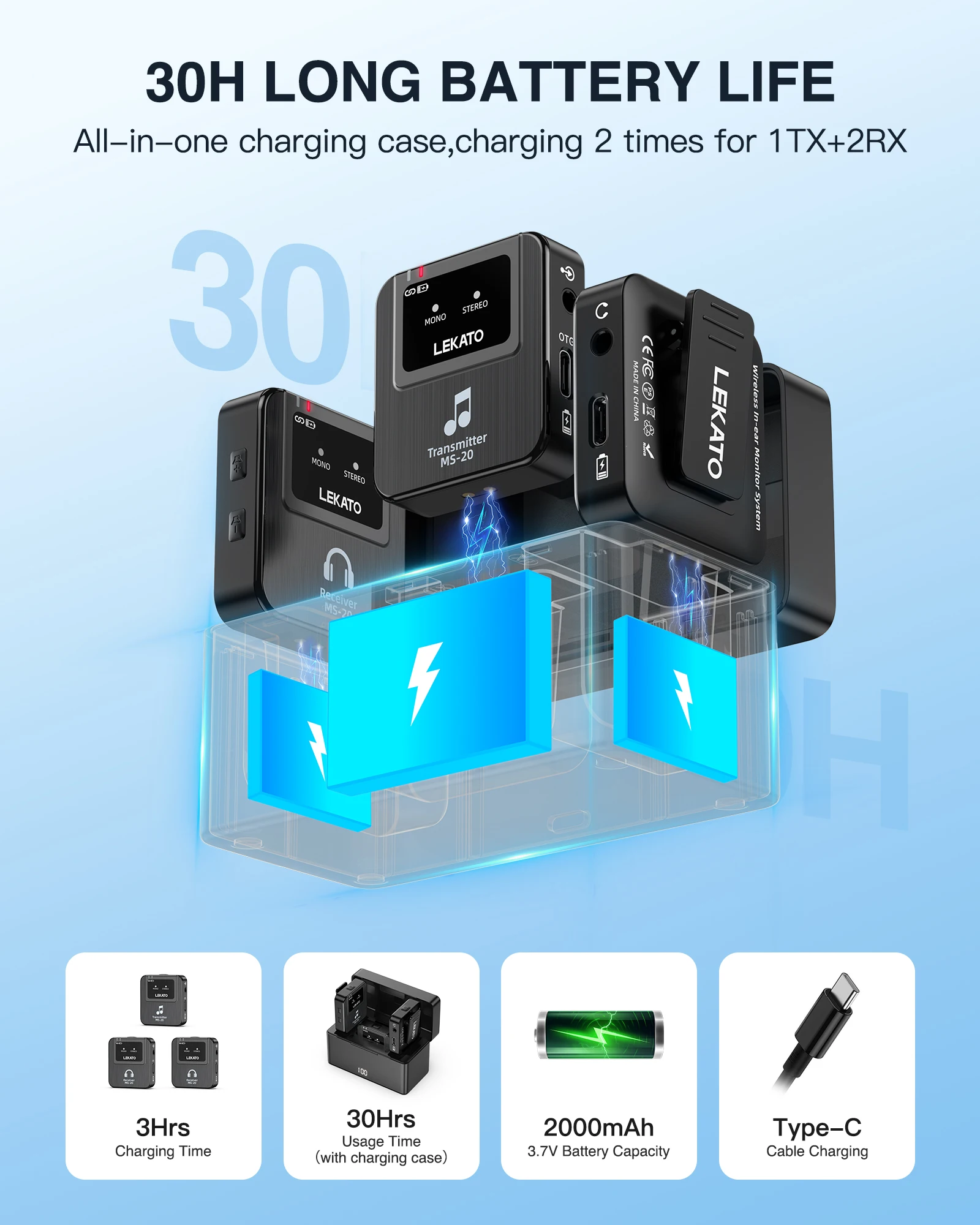 In Ear Monitor Iem - شاشة Lekato اللاسلكية داخل الأذن Ms-20